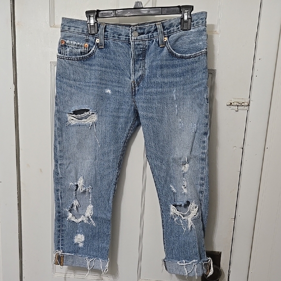 Levi Straus 27 Waist Button Fly Distressed Hem Folded 501 CT - Picture 1 of 8